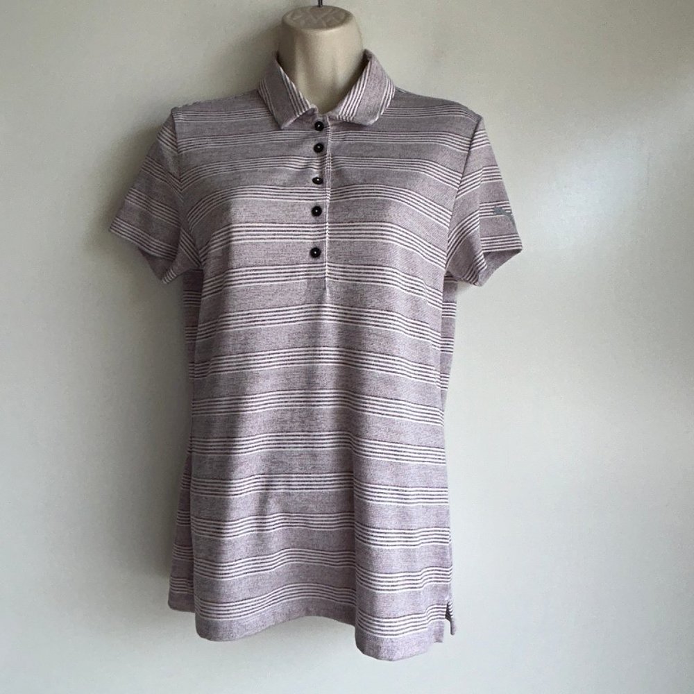 NEW ~ PUMA GOLF White & Purple Striped Dry Cell Polo Shirt Size Small